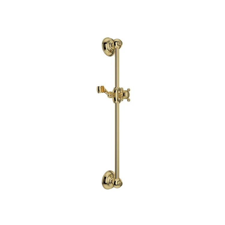 Slide Bar Sliding Handshower Parking Bracket 22 Inch Unlacquered Brass Wall Mount with Cap Cross Handle - Frankwebs