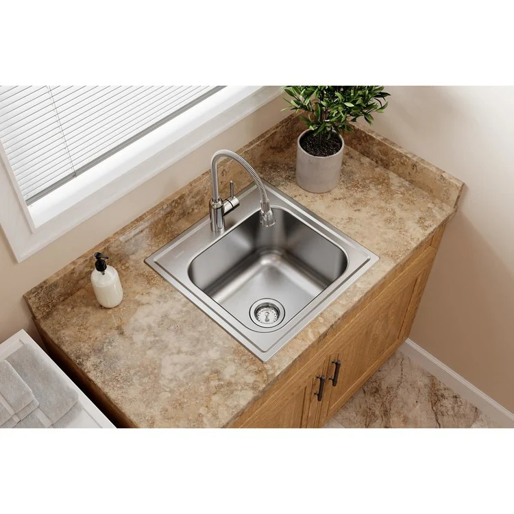 Kitchen Sink Dayton 20 x 20 Inch Single Bowl Laundry 1 Hole Premium Highlighted Satin Drop-In - Frankwebs