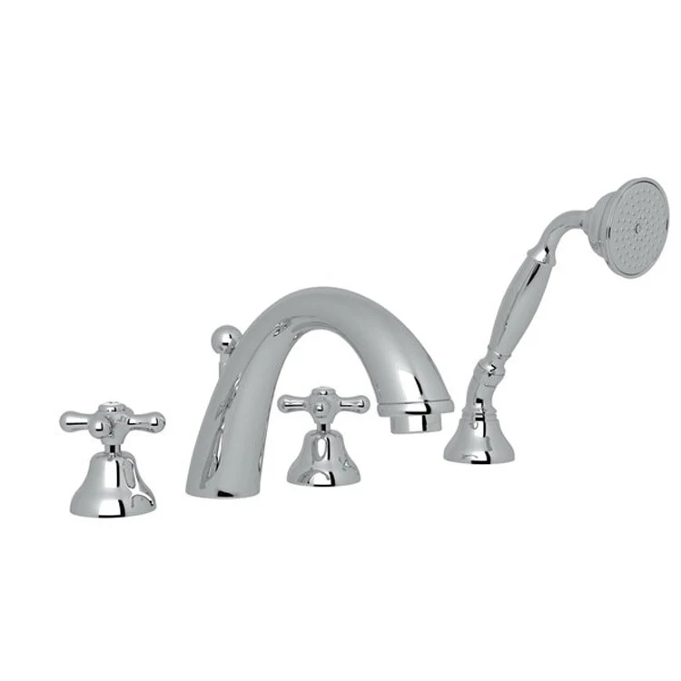 Tub Filler Verona Deck Mount with Handshower 2 Cross Fixed Spout Polished Nickel - Frankwebs