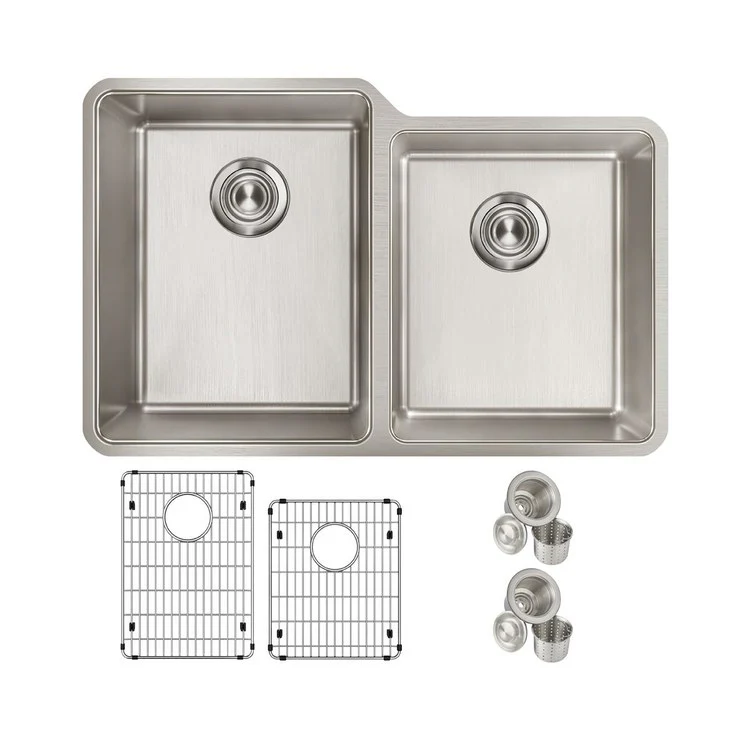 Sink Kit Lustertone Iconix Right Small Bowl 31.25 x 20.5 Inch Double Bowl Luminous Satin One EBG1216 Bottom Grid One EBG1214 Bottom Grid Two LKDD Drain and Strainers - Frankwebs