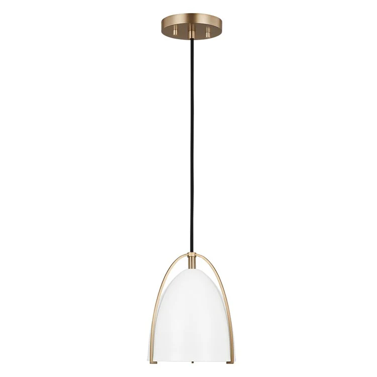 Mini Pendant Norman 1 Lamp Satin Brass Matte White Steel/Glass LED Medium A19 - Frankwebs