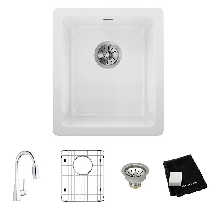 Sink Kit Fireclay Bar Sink Faucet Kit 16.5 x 19 Inch Single Bowl White Faucet Bottom Grid Drain and Cleaning Kit - Frankwebs