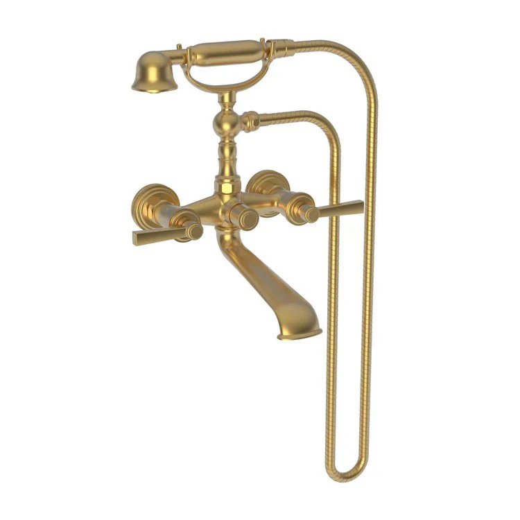 Tub Filler Miro Wall Mount Exposed with Handshower 6 Inch Spread 2 Lever ADA Satin Gold PVD 2 Hole - Frankwebs