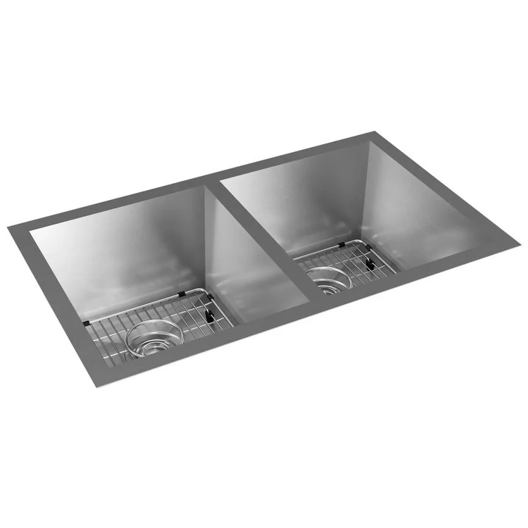 Sink Kit Crosstown Equal 30.75 x 18.5 Inch Double Bowl Polished Satin Two Bottom Grids Two Strainer Drain Cleanser Towel Cloth Bag - Frankwebs
