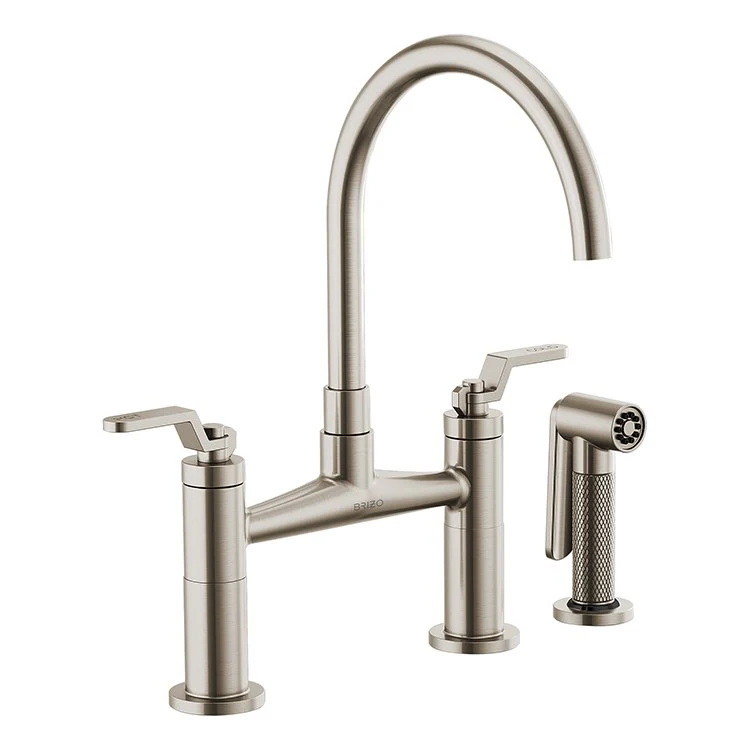 Litze Two Handle Kitchen Bridge Faucet with High-Arc Spout/Industrial Handle/Side Sprayer - Frankwebs