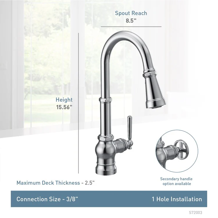 Kitchen Faucet Paterson 1 Lever ADA Chrome High Arc 360DEG 1 Hole 1.5 Gallons per Minute - Frankwebs