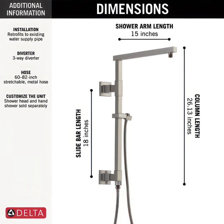Shower Column Emerge Universal Showering Components Angular Lumicoat Stainless 18 Inch - Frankwebs