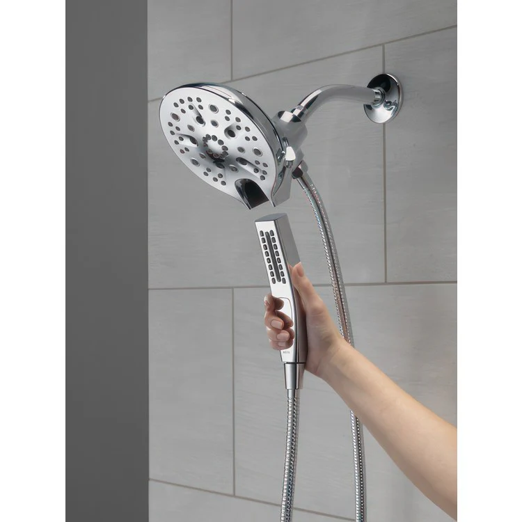 Handshower Combination In2ition Universal Showering Components H2Okinetic 2-In-1 Lumicoat Chrome WaterSense ADA 5 Function 6-1/16 Inch Includes 60-82 Inch Stretchable Metal Hose - Frankwebs