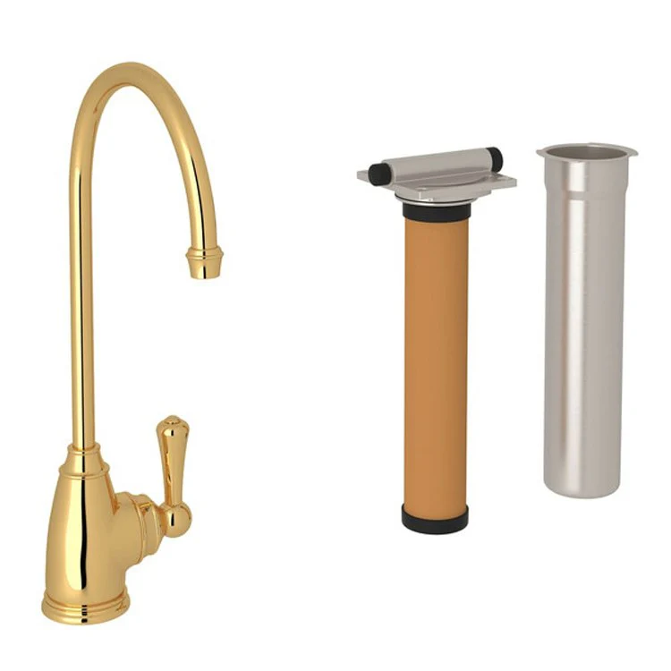 Filter Faucet Georgian Era with Filtration Kit 1 Lever Unlacquered Brass C-Spout 0.5 Gallon per Minute - Frankwebs