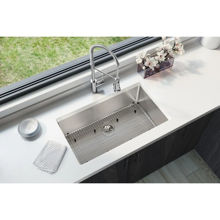 Kitchen Sink Lustertone Iconix 32.5 x 19.5 Inch Single Bowl Kit with Perfect Drain Luminous Satin Undermount - Frankwebs