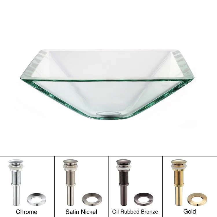 Square Glass Vessel Sink with Pop-Up Drain and Mounting Ring - Frankwebs