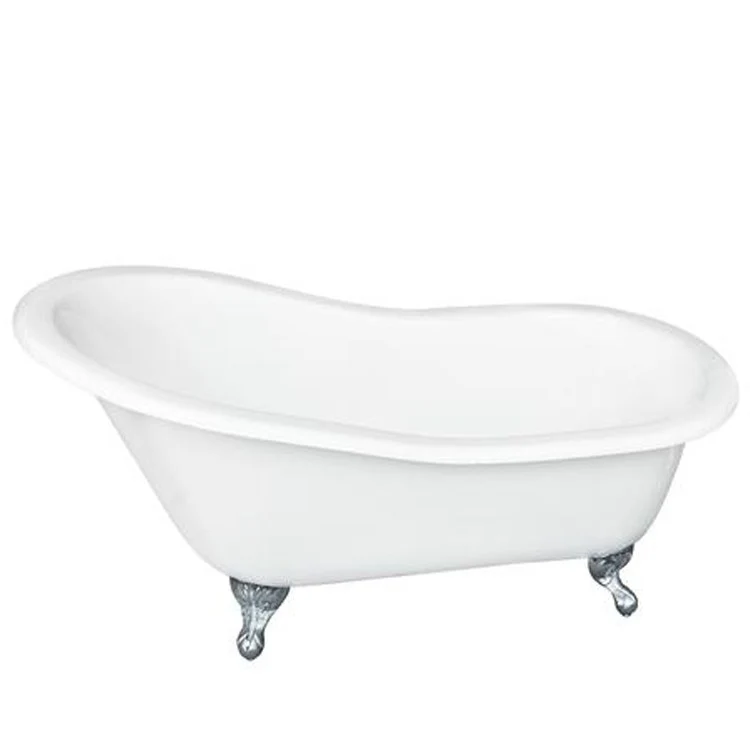 Freestanding Tub Icarus 67 Inch Slipper Oval Cast Iron White/Polished Chrome Ball and Claw Feet No Faucet Holes - Frankwebs