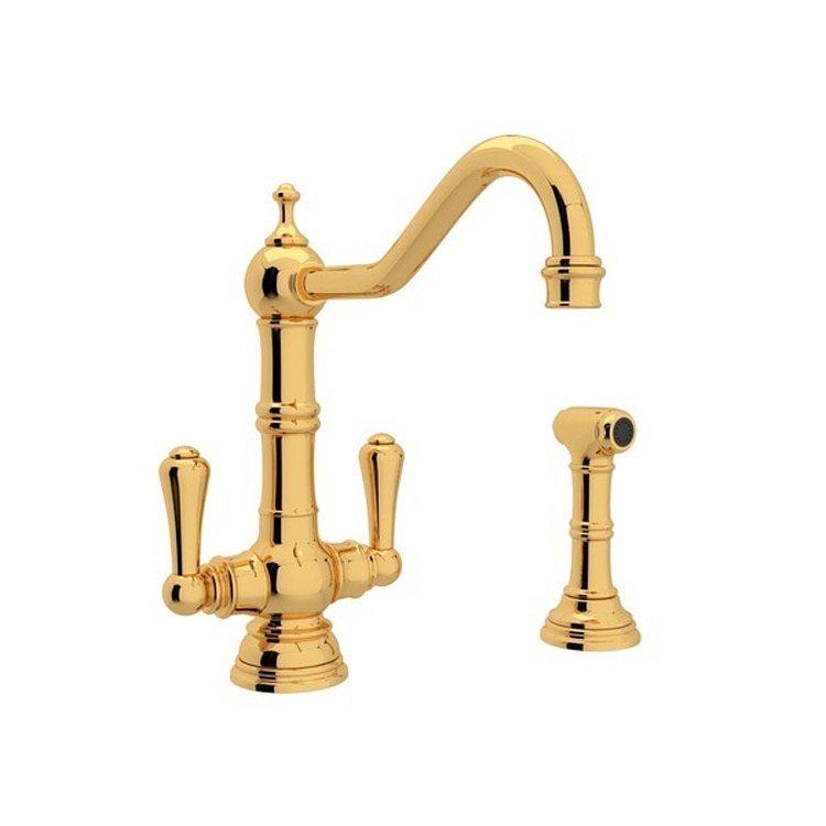 Kitchen Faucet Edwardian 6 Inch Spread 2 Lever Satin English Gold Swivel Spout 1.5 Gallons per Minute - Frankwebs