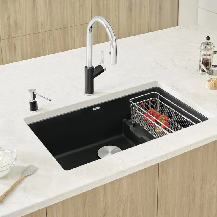 Kitchen Sink Precis Cascade 29 x 18 Inch Single Bowl Super Coal Black Undermount Rectangle Silgranit - Frankwebs