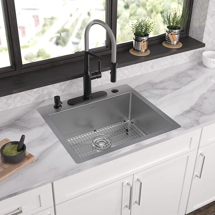 Kitchen Sink Crosstown 25 x 22 Inch Single Bowl 5 Hole Polished Satin Drop-In Undermount - Frankwebs