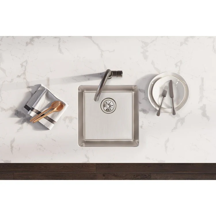 Kitchen Sink Lustertone Iconix 18.5 x 18.5 Inch Single Bowl Luminous Satin Undermount Drain Location Rear Center - Frankwebs