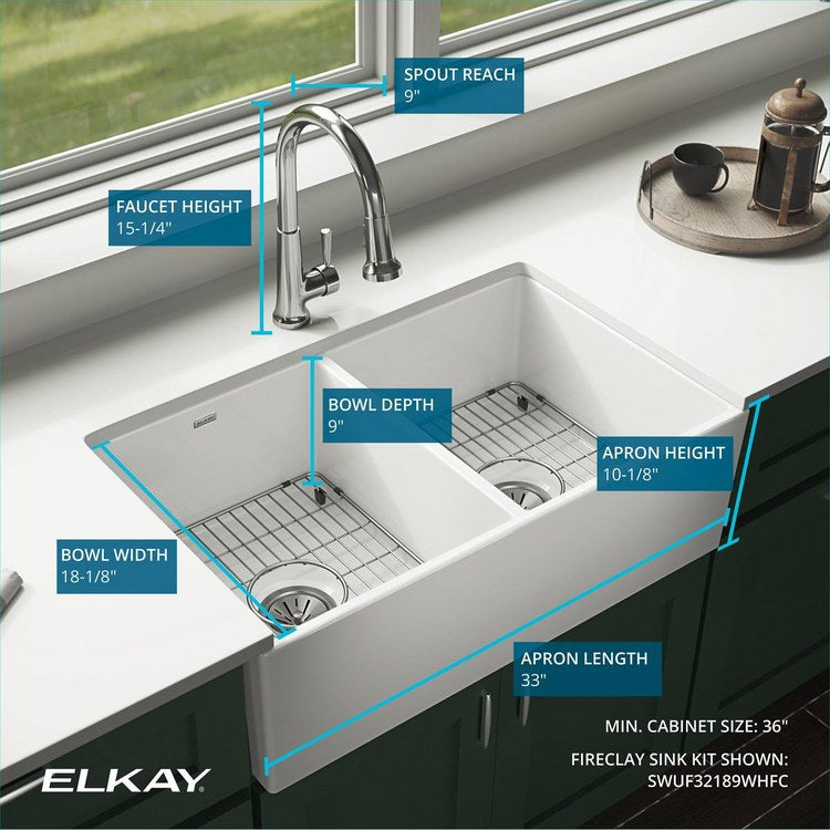Kitchen Sink Fireclay 33 x 20 Inch Double Bowl Equal Kit Apron Front with Faucet ADA White Farmhouse Rectangle Drain Location Center Depth 10-1/8 Inch - Frankwebs