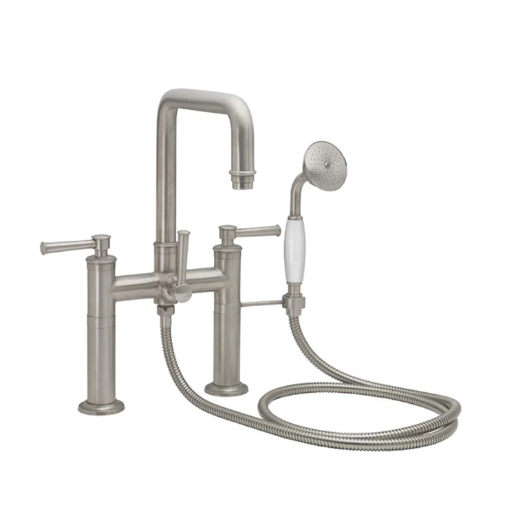 Tub Filler Hermosa Traditional Deck Mount with Handshower 7 Inch Spread 3 Series 48 Lever ADA Satin Nickel 2 Hole - Frankwebs