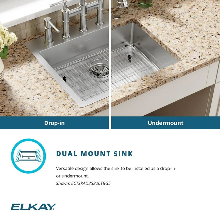 Kitchen Sink Crosstown 25 x 22 Inch Single Bowl 5 Hole ADA Polished Satin Drop-In Undermount Rectangle Drain Location Rear Center Depth 6 Inch Sound Guard - Frankwebs