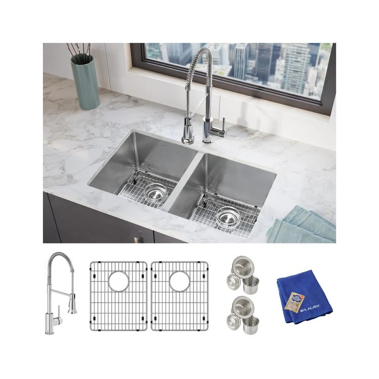 Kitchen Sink Crosstown 30.75 x 18.5 Inch Double Bowl Equal Kit 1 Hole Polished Satin Undermount - Frankwebs