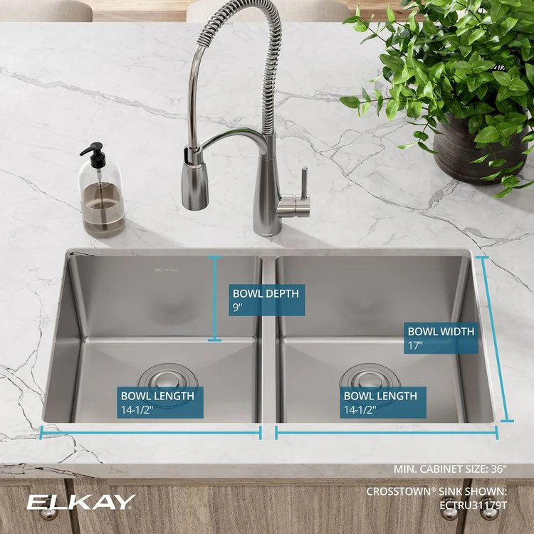 Kitchen Sink Crosstown 31.5 x 18.5 Inch Double Bowl Equal Polished Satin Undermount - Frankwebs
