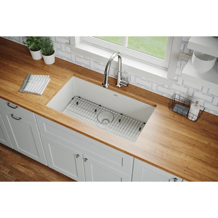 Kitchen Sink Quartz Classic 33 x 18.5 Inch Single Bowl Kit with Faucet White Undermount - Frankwebs