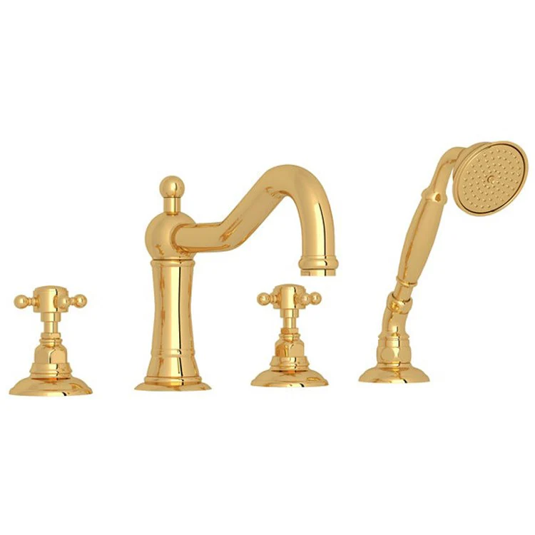 Tub Filler Acqui Deck Mount with Handshower 2 Cross Fixed Spout Unlacquered Brass - Frankwebs
