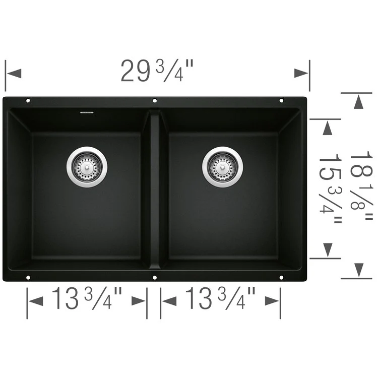 Kitchen Sink Precis 30 x 18 Inch Double Bowl Equal Double Coal Black Undermount Rectangle Silgranit - Frankwebs