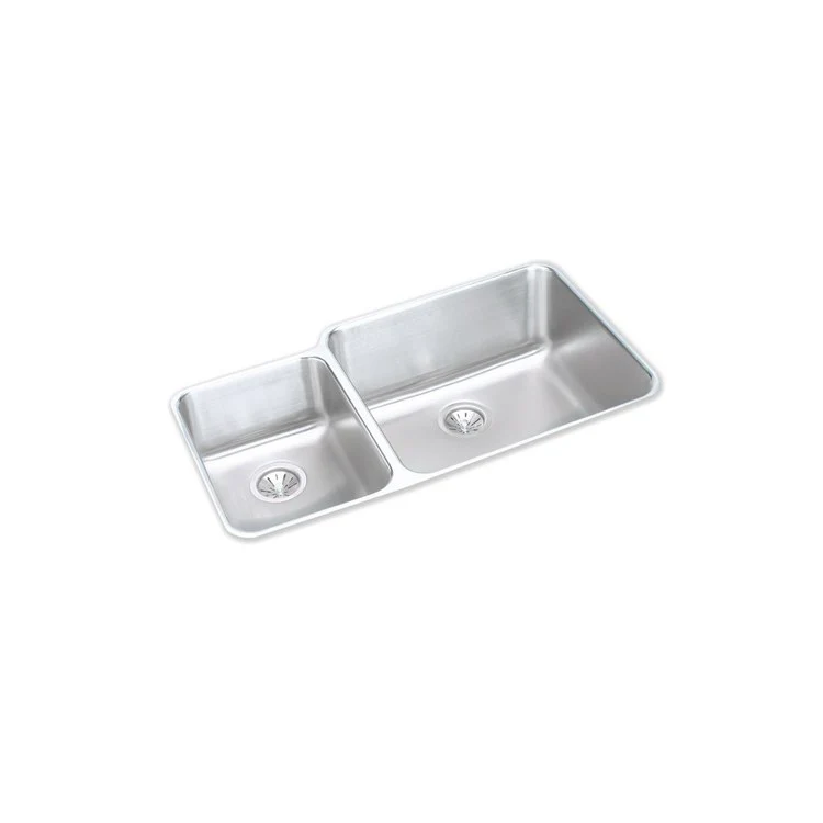 Kitchen Sink Lustertone Classic 35 x 20.5 Inch Double Bowl Offset 40/60 Kit Lustrous Satin Undermount - Frankwebs