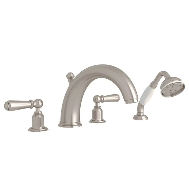 Tub Filler Edwardian Deck Mount with Handshower 2 Lever Fixed Spout Satin Nickel - Frankwebs