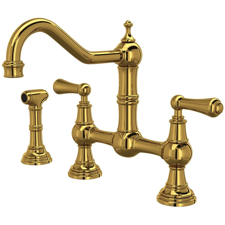 Kitchen Faucet Edwardian 8 Inch Spread 2 Lever English Gold Bridge Swivel Spout 1.8 Gallons per Minute - Frankwebs