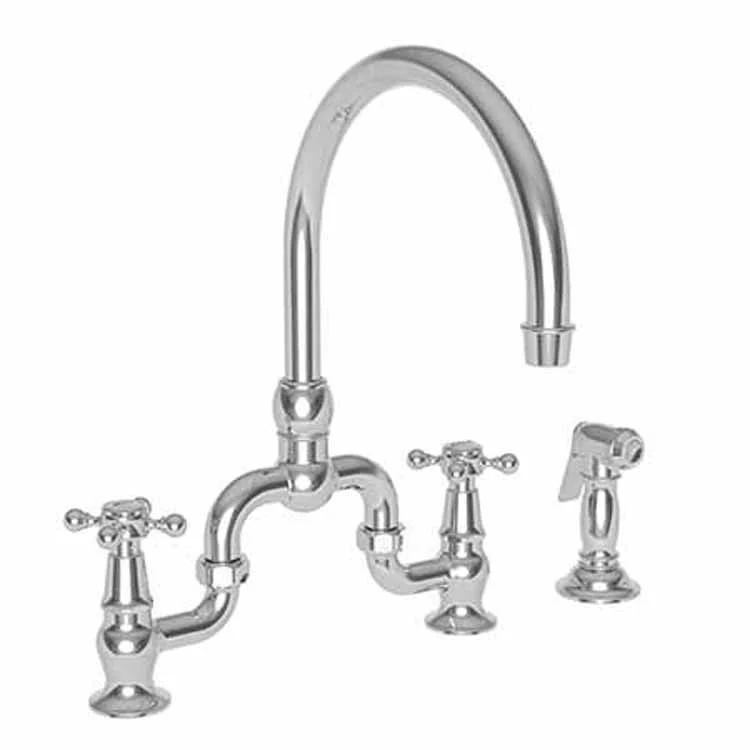 Kitchen Faucet Chesterfield Bridge 8 Inch Spread 2 Cross ADA Polished Brass Uncoated Living Pull Out Sidespray Spout Height 9 Inch Spout Reach 7-1/8 to 9 Inch 1.8 Gallons per Minute - Frankwebs