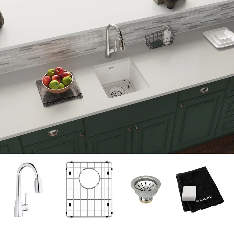 Sink Kit Fireclay Bar Sink Faucet Kit 16.5 x 19 Inch Single Bowl White Faucet Bottom Grid Drain and Cleaning Kit - Frankwebs