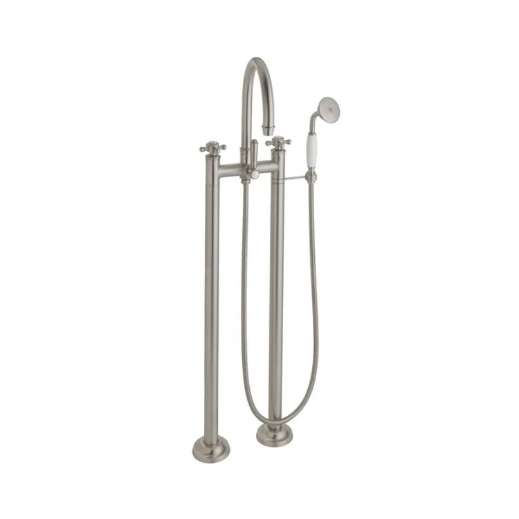 Tub Filler Palomar Traditional Floor Mount with Handshower 7 Inch Spread 3 Series 47 Cross Satin Nickel 2 Hole - Frankwebs