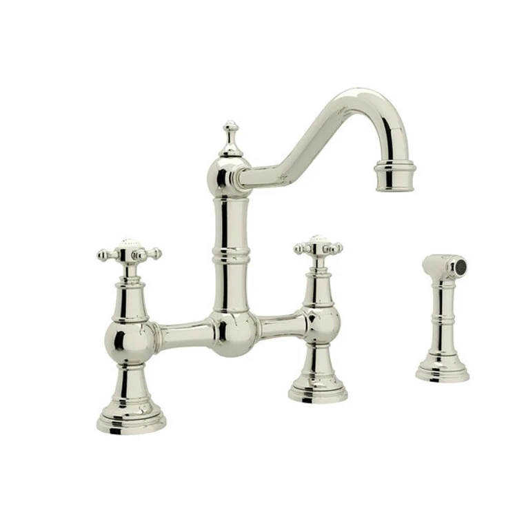 Kitchen Faucet Edwardian 8 Inch Spread 2 Cross Unlacquered Brass Bridge Swivel Spout 1.8 Gallons per Minute - Frankwebs
