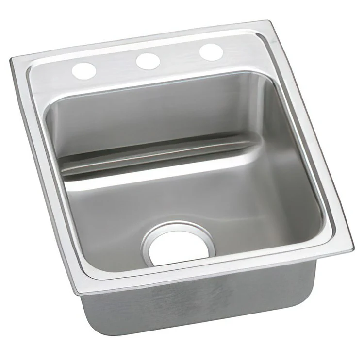 Kitchen Sink Lustertone Classic 17 x 20 Inch Single Bowl ADA Lustrous Satin Drop-In Rectangle Drain Location Rear Center Depth 5 Inch Quick Clip Mounting System Bottom Only Pads - Frankwebs