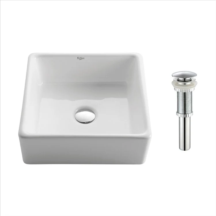 Square Ceramic Bathroom Vessel Sink with Pop-Up Drain - Frankwebs
