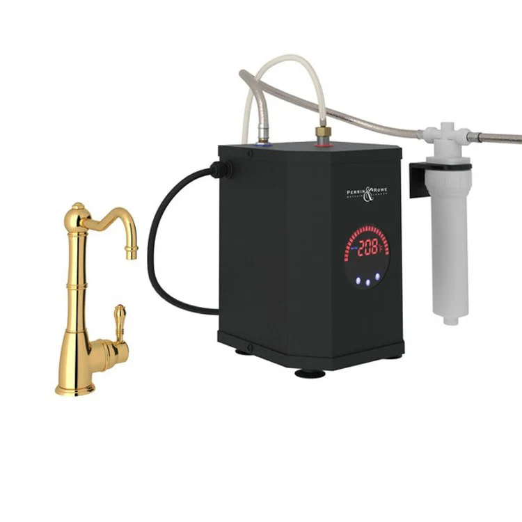 Hot Water Dispenser Acqui 1 Lever Column Spout Unlacquered Brass Italian Kitchen with Tank Filter - Frankwebs