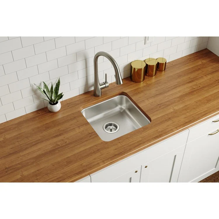 Kitchen Sink Lustertone Classic 16.5 x 16.5 Inch Single Bowl ADA Lustrous Satin Undermount Square Drain Location Rear Center Depth 5-3/8 Inch Bottom Only Pads - Frankwebs