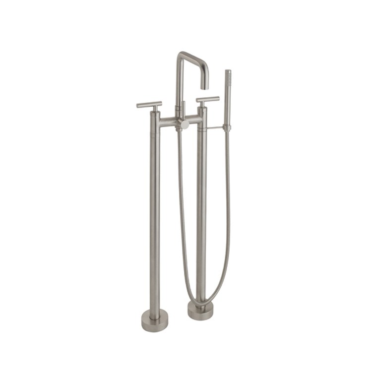 Tub Filler Bolsa Contemporary Floor Mount with Handshower 7 Inch Spread 3 Series 66 Lever ADA Polished Nickel 2 Hole - Frankwebs