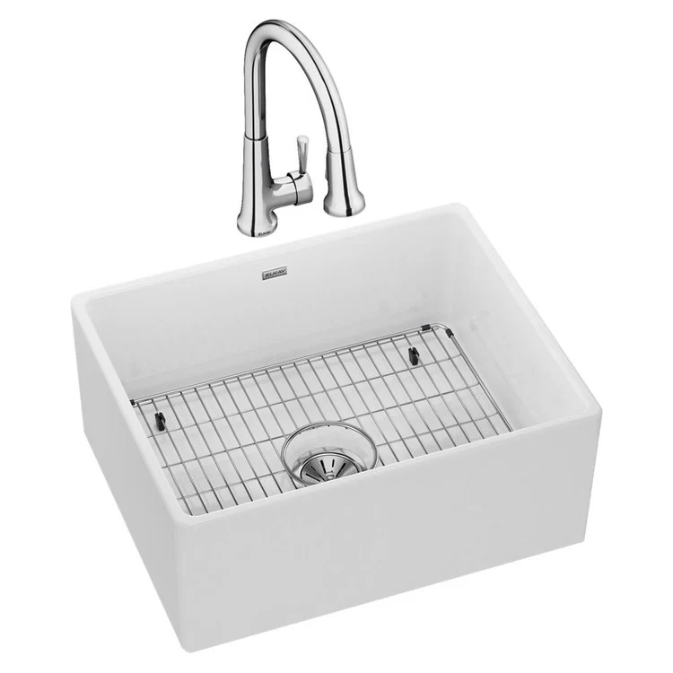 Kitchen Sink Fireclay 24.5 x 20 Inch Single Bowl Kit Apron Front with Faucet ADA White Farmhouse Rectangle Drain Location Center Depth 10-1/8 Inch - Frankwebs