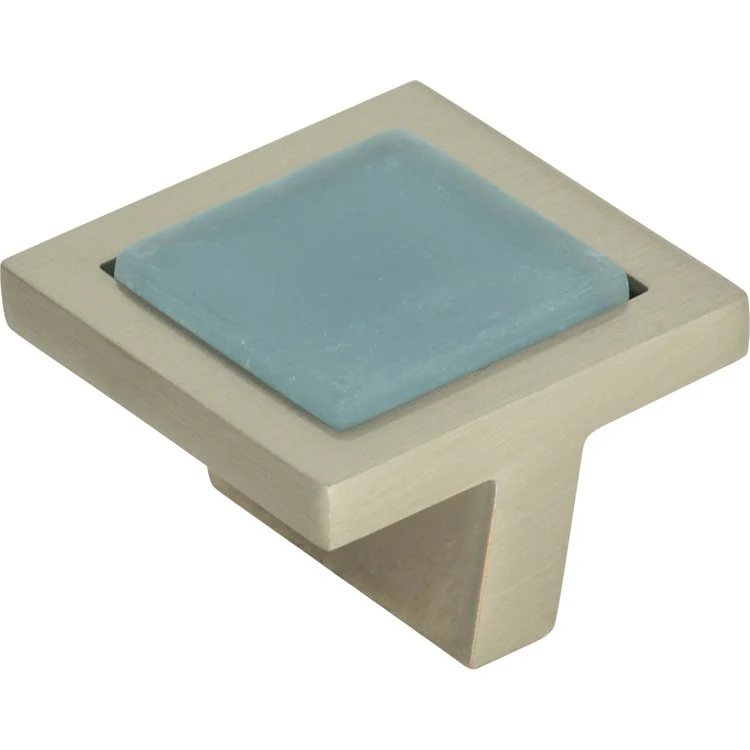 Knob Atlas Spa Blue Square Brushed Nickel Zinc Alloy 1-3/8 Inch - Frankwebs