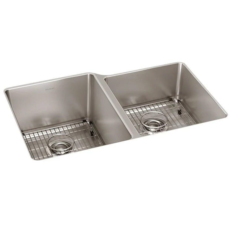 Sink Kit Lustertone Iconix Right Small Bowl 31.25 x 20.5 Inch Double Bowl Luminous Satin One EBG1216 Bottom Grid One EBG1214 Bottom Grid Two LKDD Drain and Strainers - Frankwebs
