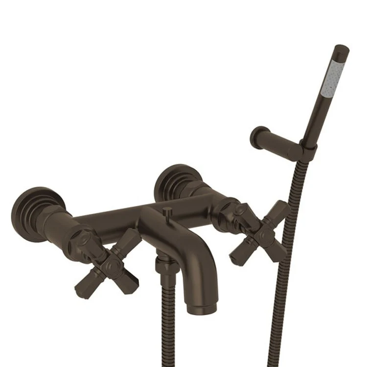 Tub Filler San Giovanni Wall Mount with Handshower 2 Cross Tuscan Brass - Frankwebs