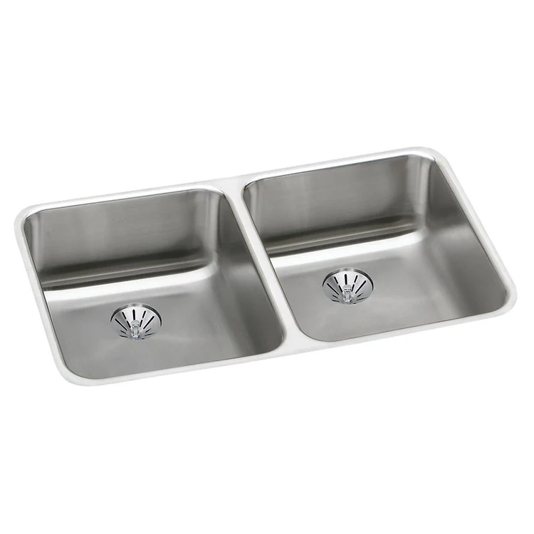 Kitchen Sink Lustertone Classic 30.75 x 18.5 Inch Double Bowl with Perfect Drain ADA Lustrous Satin Undermount Rectangle Drain Location Rear Center Depth 4-3/8 Inch Bottom Only Pads - Frankwebs
