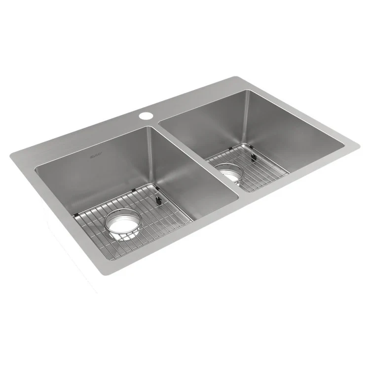 Kitchen Sink Crosstown 33 x 22 Inch Double Bowl Equal Kit 1 Hole Polished Satin Drop-In Undermount - Frankwebs