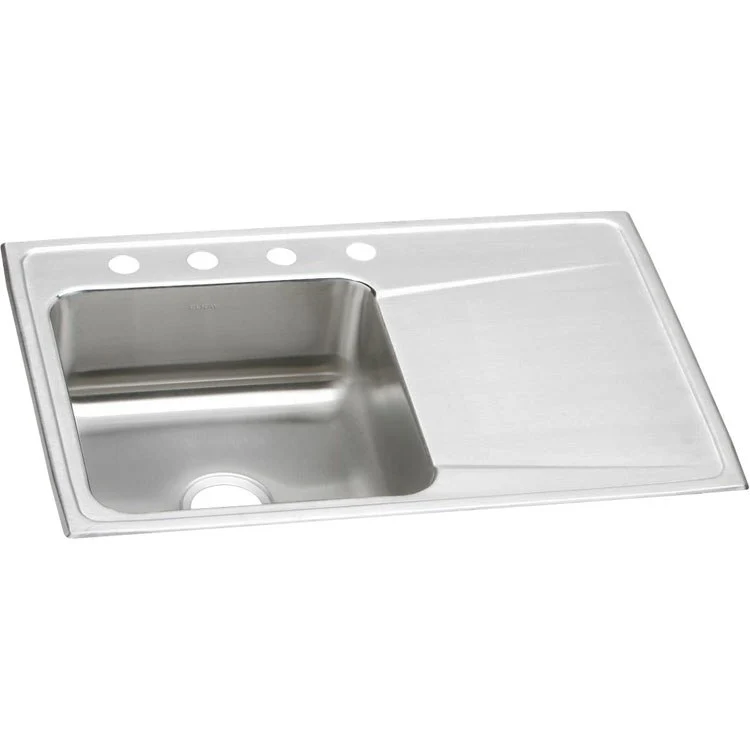 Kitchen Sink Lustertone Classic 33 x 22 Inch Single Bowl with Right Drainboard 4 Hole Lustrous Satin Drop-In - Frankwebs