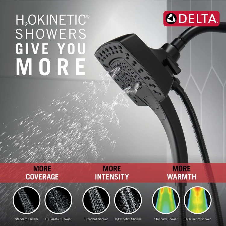 Handshower Combination In2ition Universal Showering Components H2Okinetic 2-In-1 Matte Black WaterSense 5 Function Includes 60-82 Inch Stretchable Metal Hose - Frankwebs