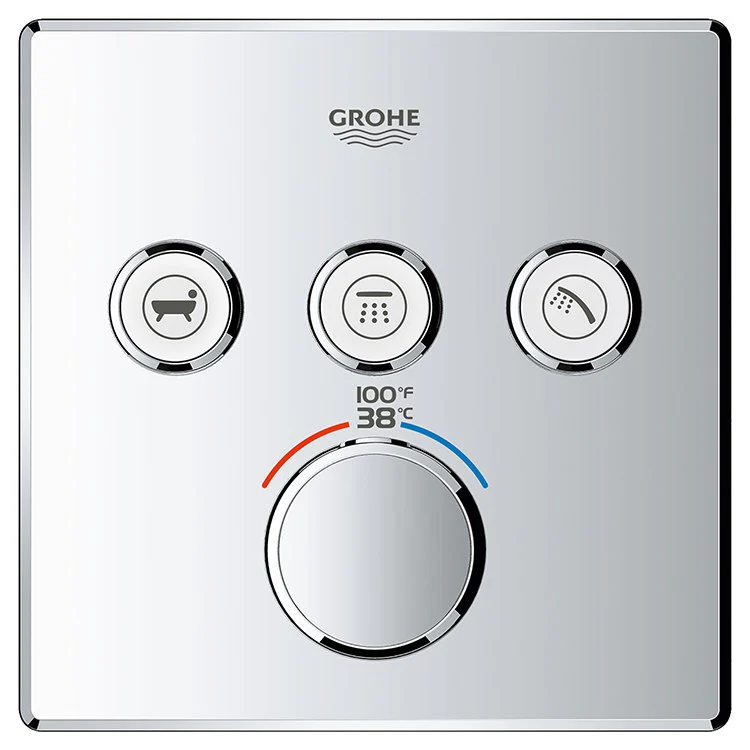 Grohtherm SmartControl Triple-Function Square Thermostatic Valve Trim with Control Module - Frankwebs