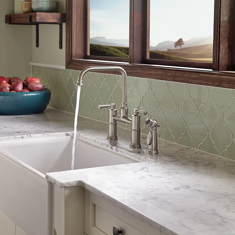 Artesso High Arc Two Handle Widespread Bridge Kitchen Faucet with Sprayer and Lever Handles - Frankwebs